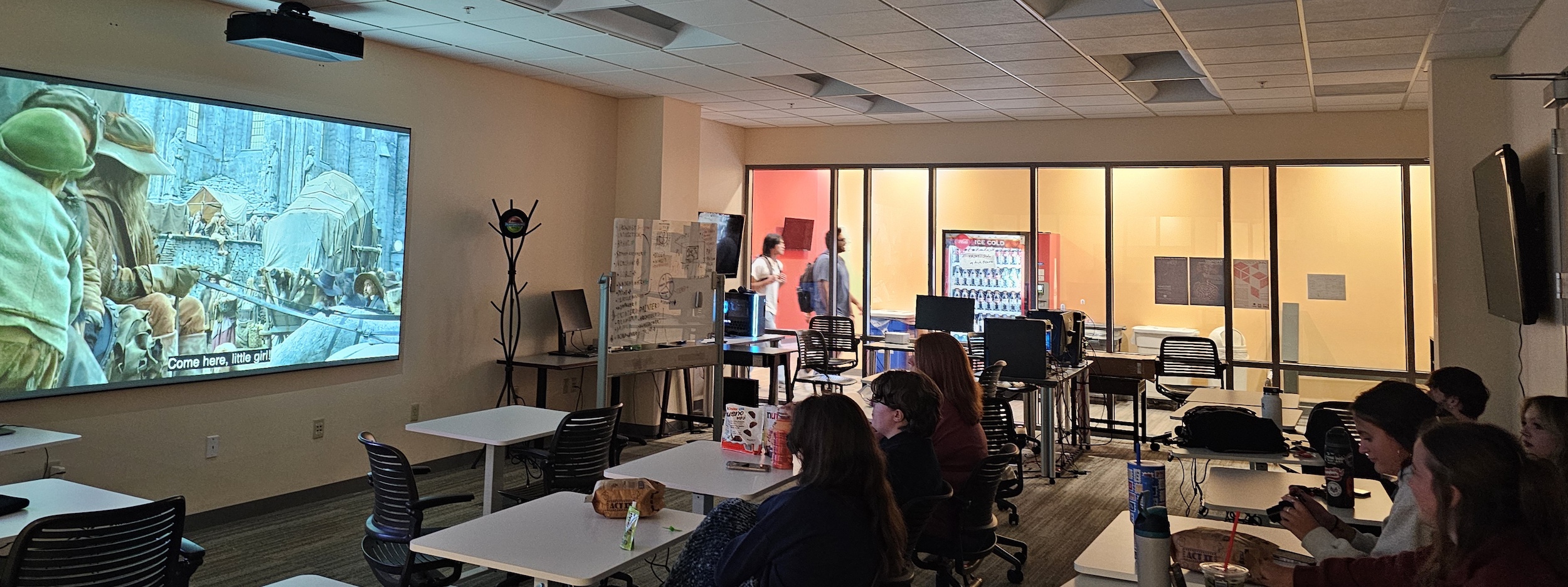 Students attending the French Film Series and watching a French film with English subtitles, fall semester, 2025. 