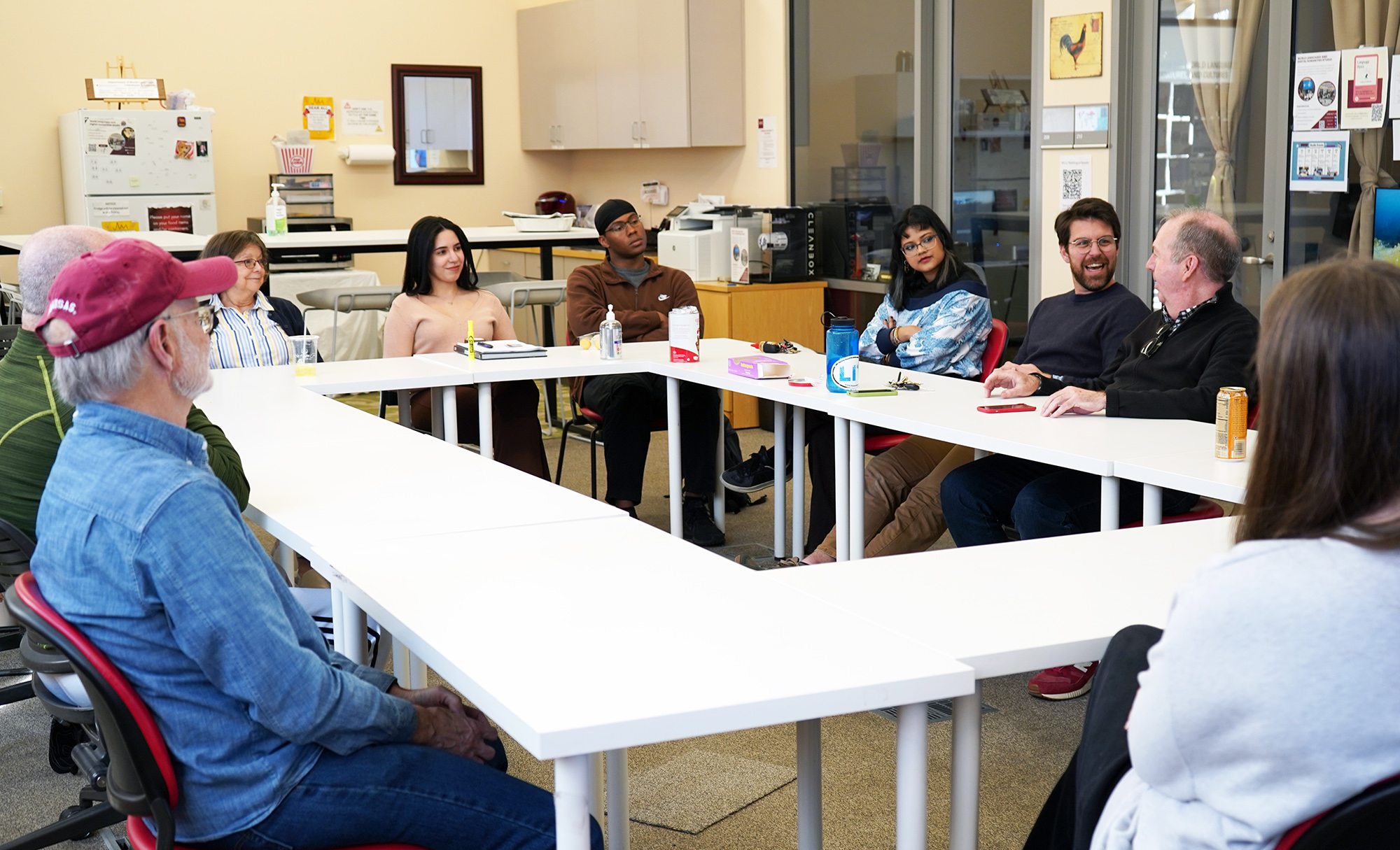 French Table host, Ryan Chamberlain, and French table participants. French Table is held in the WLDH Studio at JBHT 207.