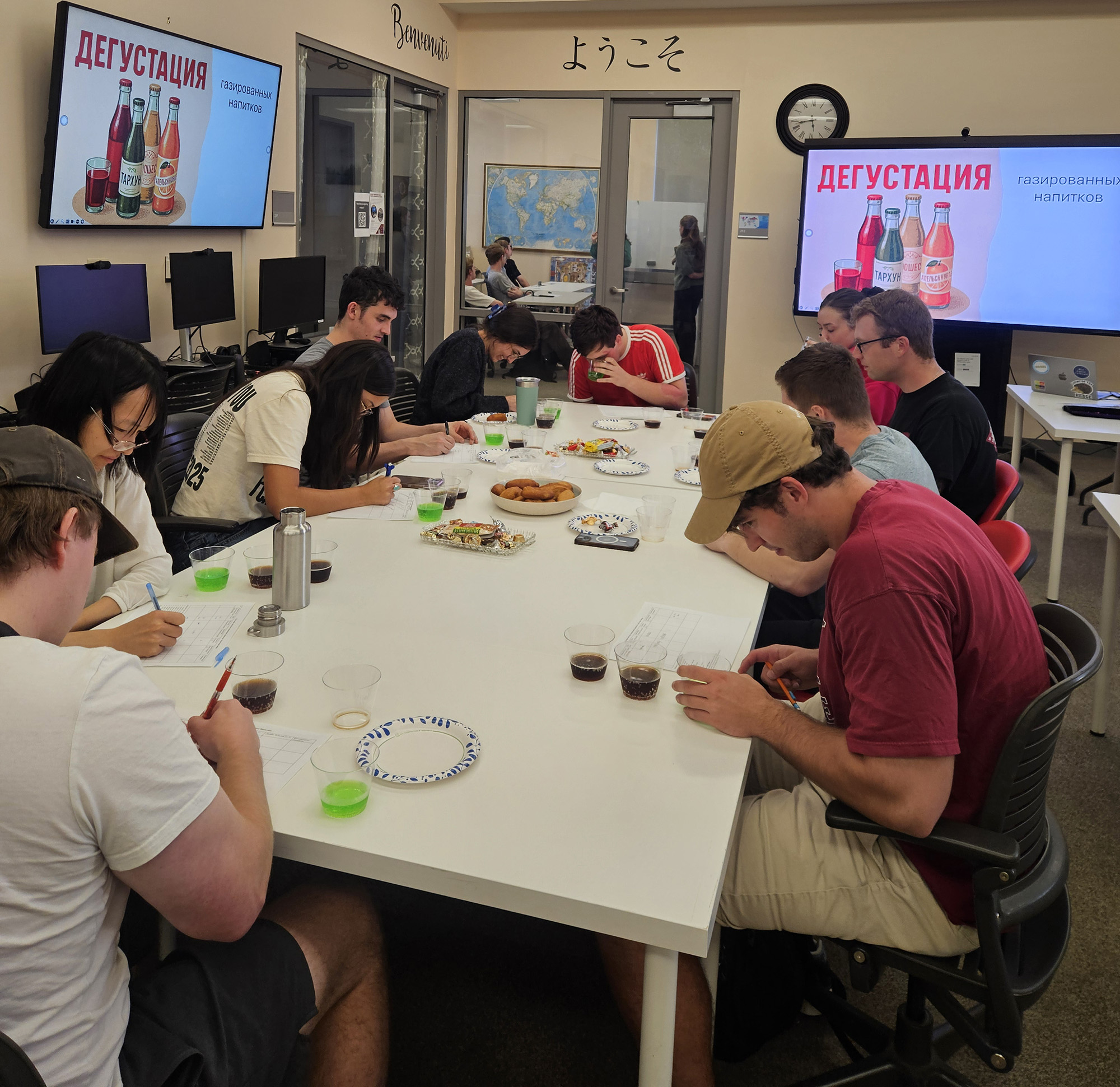 Students taste and rate soda from post-Soviet countries. Students taste and rate soda from post-Soviet countries.