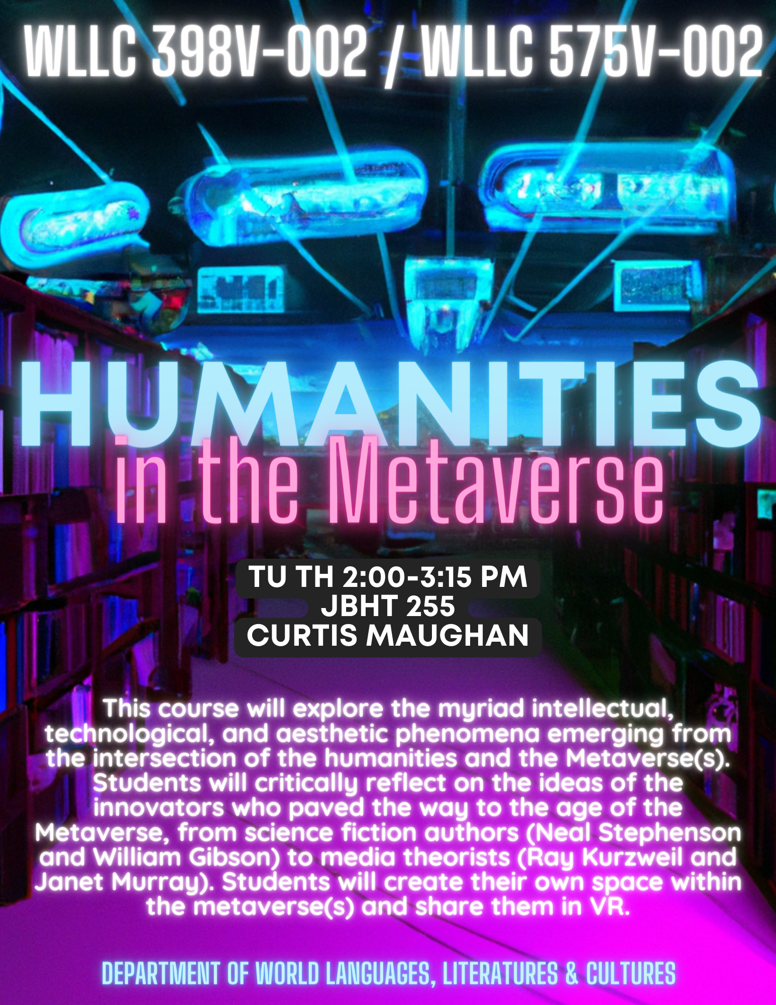 Humanities in the Metaverse course poster.